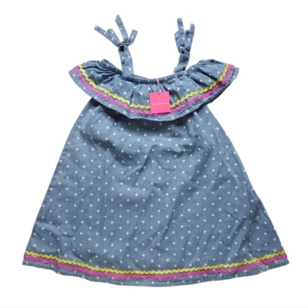 Isaac Mizrahi Blue Polka Dot Ruffle Cotton Dress Spaghetti Straps Little Girls 4